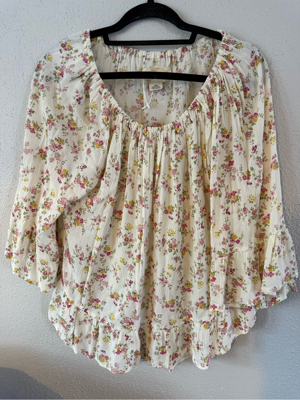 Ralph Lauren Cream Floral Peasant Tunic with Pink and Yellow Blooms